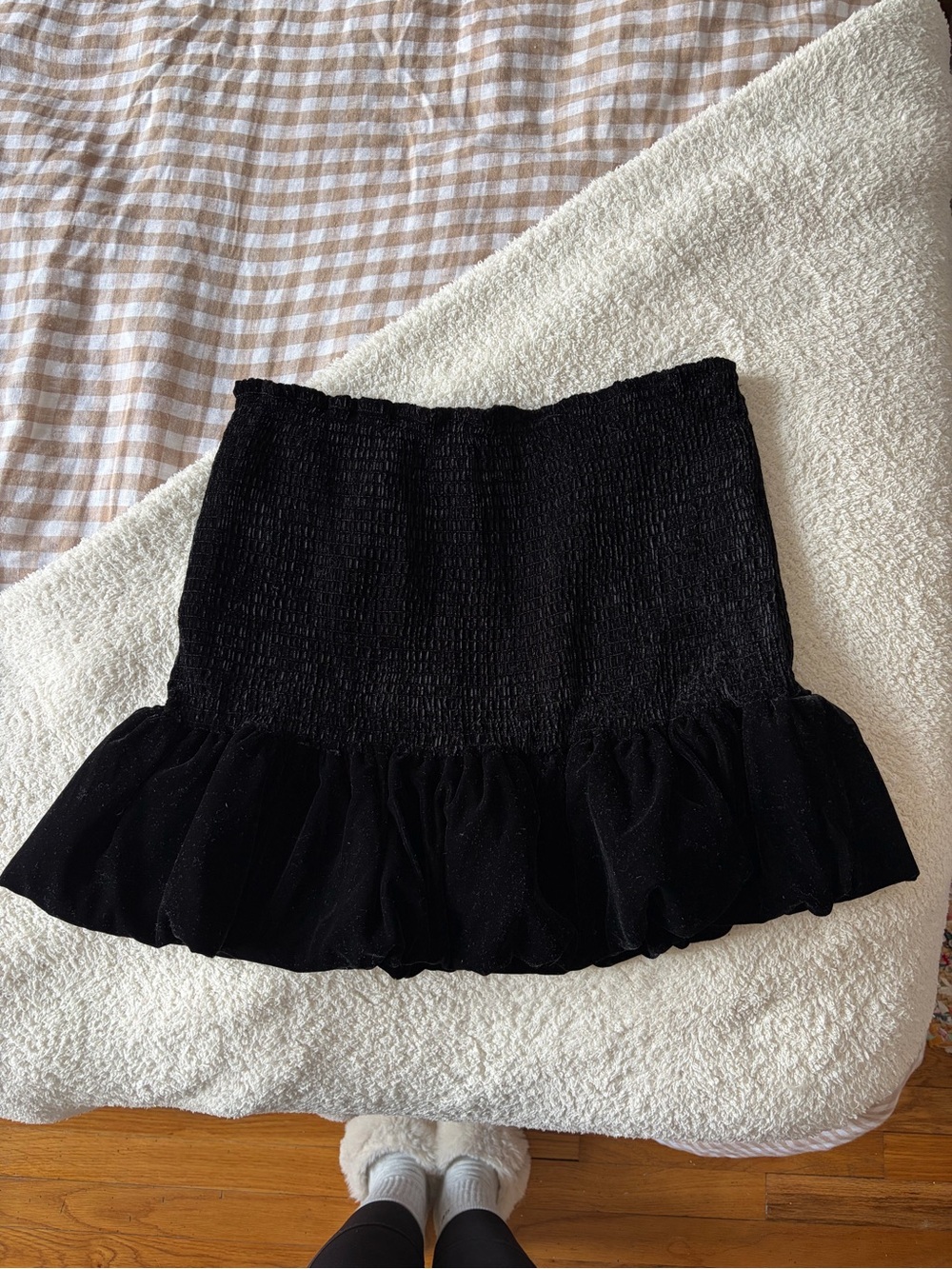 Velvet Ruffle Smocked Mini Skirt